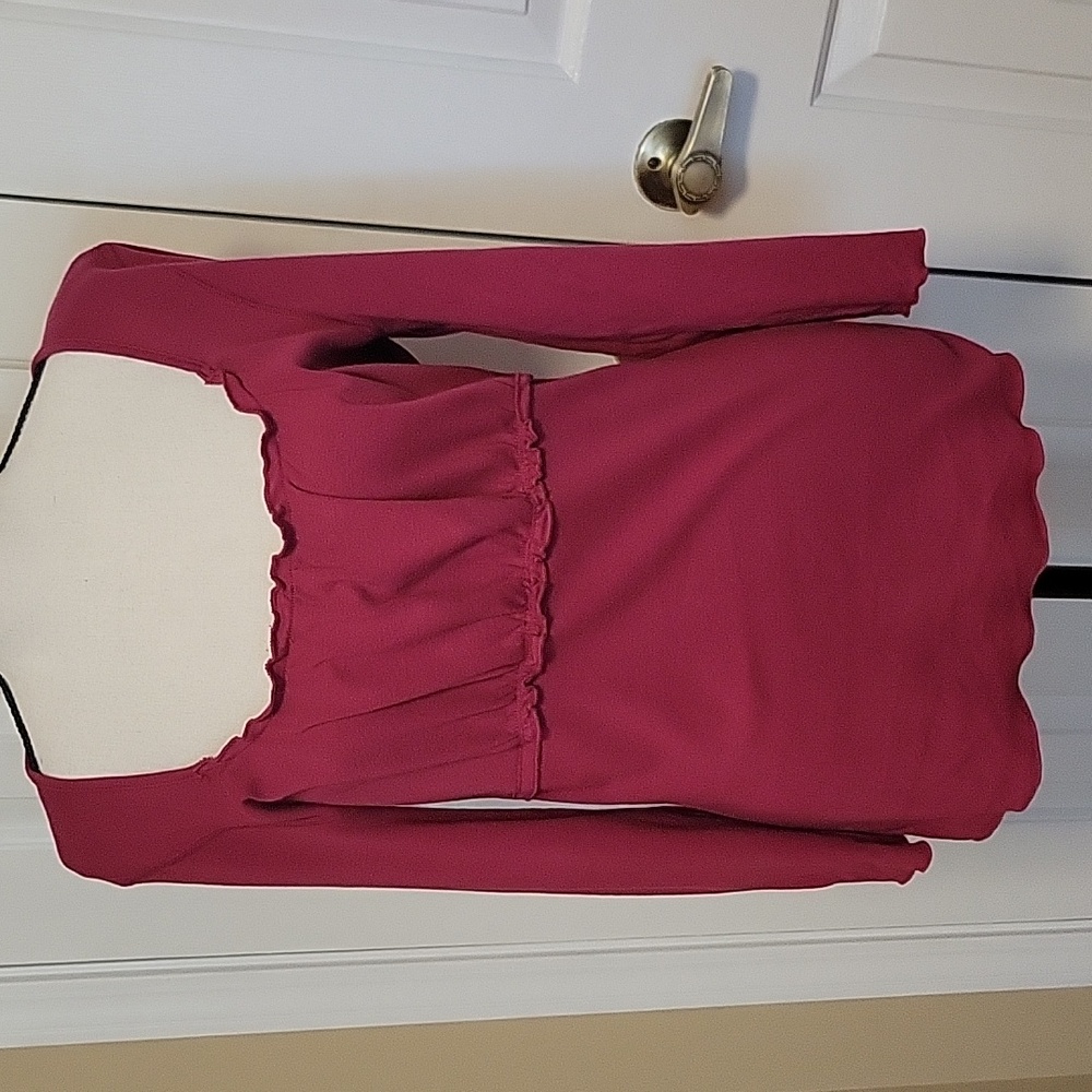 Three Dots Fuchsia Square Neck 3/4 Sleeve Top Large